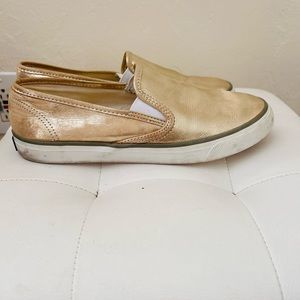 SPERRY Gold Metallic Leather Sneakers Boat Shoes